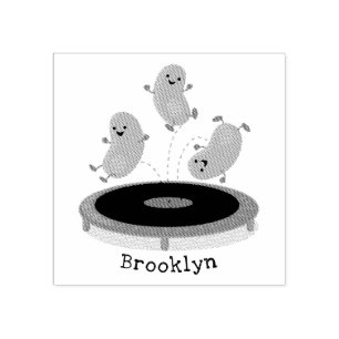 Tampons Encreurs Haricots verts mignons sur dessin animé trampoline