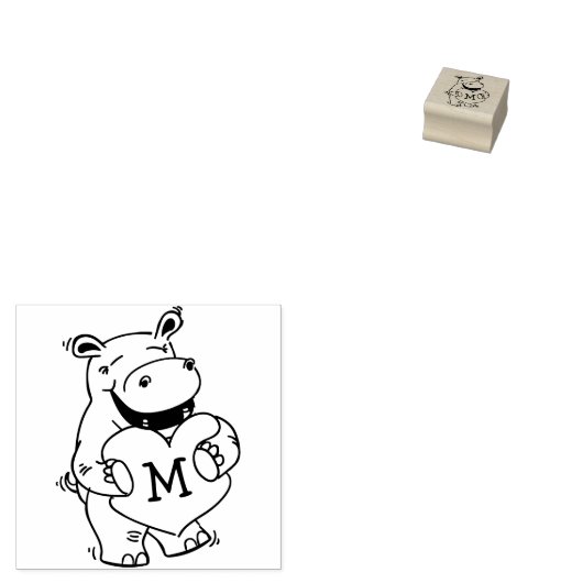Tampons Encreurs Hippo Kid's mignon Valentine Monogramme initial (Tamponné)
