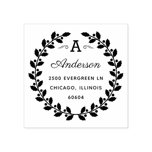 Tampons Encreurs Holiday Laurel Elegant Monogram Adresse de retour (Impression)