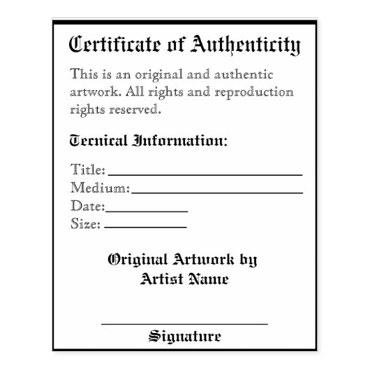 Tampons Encreurs Impression de l'authentification d'oeuvres personn (Impression)