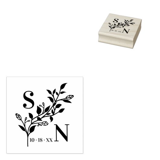 Tampons Encreurs Initiales Branches Chic Mariage Fleur sauvage mode (Tamponné)