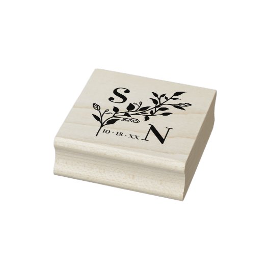 Tampons Encreurs Initiales Branches Chic Mariage Fleur sauvage mode (Tampon)
