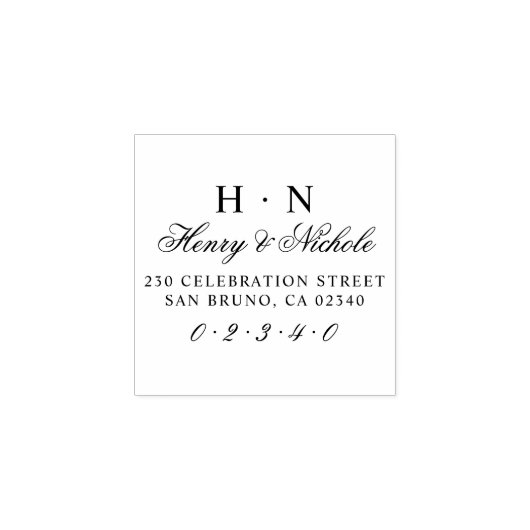 Tampons Encreurs Initiales classiques Noms et adresse de Mariage de (Impression)