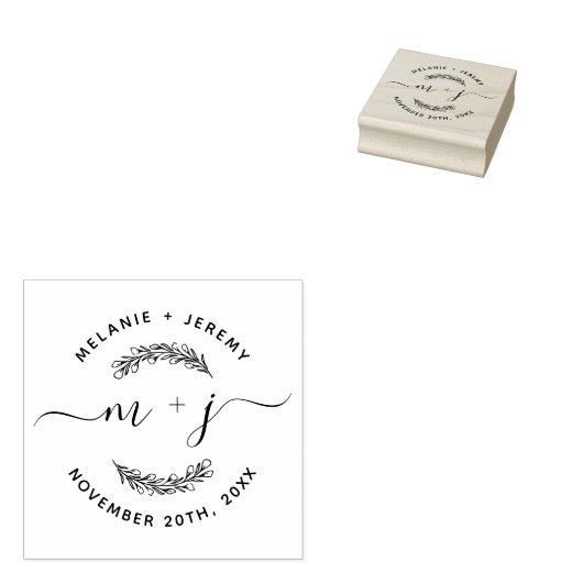 Tampons Encreurs Initiales Feuilles personnalisées simples Mariage  (Tamponné)