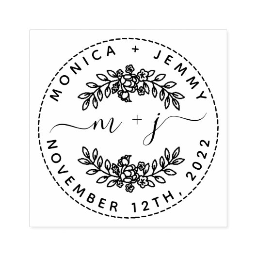 Tampons Encreurs Initiales Feuilles personnalisées simples Mariage (Impression)