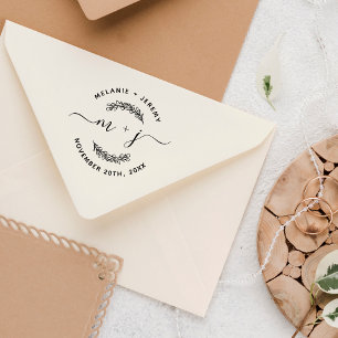 Tampons Encreurs Initiales Feuilles personnalisées simples Mariage