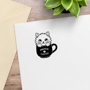 Tampons Encreurs Joli chat de dessin animé dans une tasse à café 1x