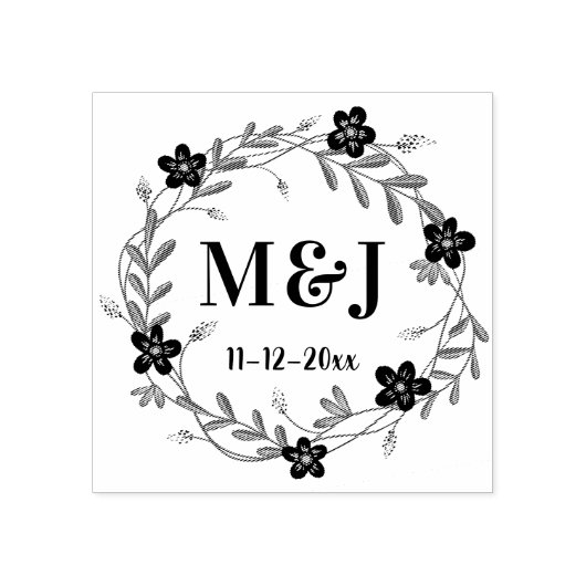 Tampons Encreurs Jolies Fleurs Monogrammes et Date Mariage personna (Impression)