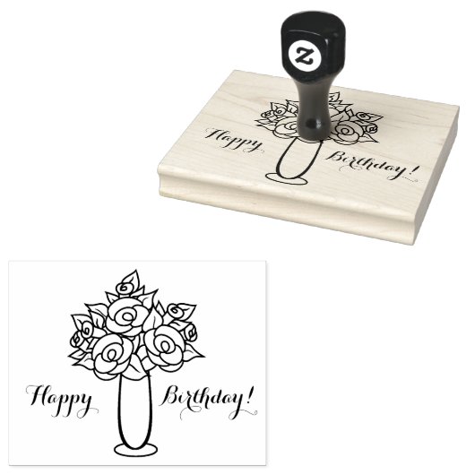 Tampons Encreurs Joyeux Anniversaire, Vase Rose, Timbre en caoutcho (Tamponné)