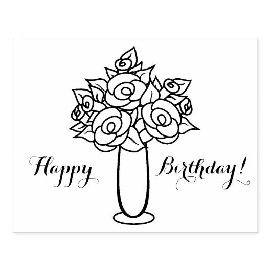 Tampons Encreurs Joyeux Anniversaire, Vase Rose, Timbre en caoutcho (Impression)