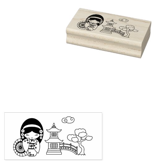 Tampons Encreurs La fille Geisha, parapluie japonaise, dans le scan (Tamponné)