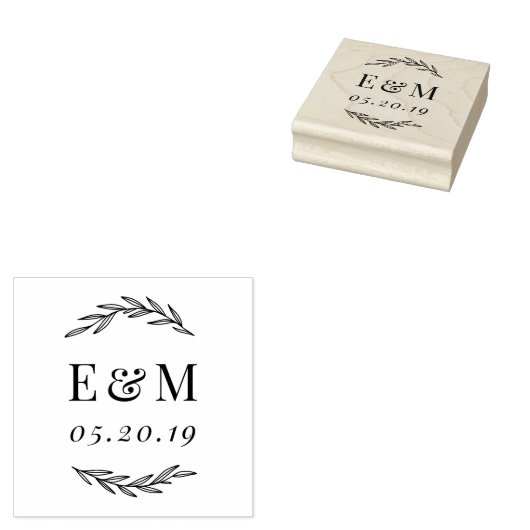 Tampons Encreurs Laurel Branch Monogramme Mariage Enregistrer la da (Tamponné)