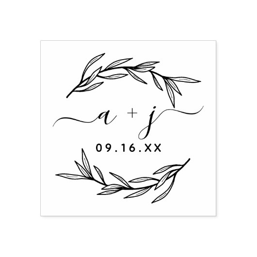Tampons Encreurs Laurel Leaf Couples Monogramme Enregistrer La Date (Impression)