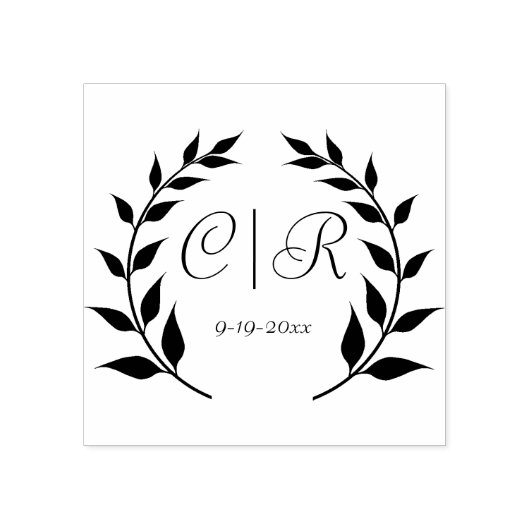 Tampons Encreurs Laurel Wreath avec Monogramme et Mariage Date (Impression)