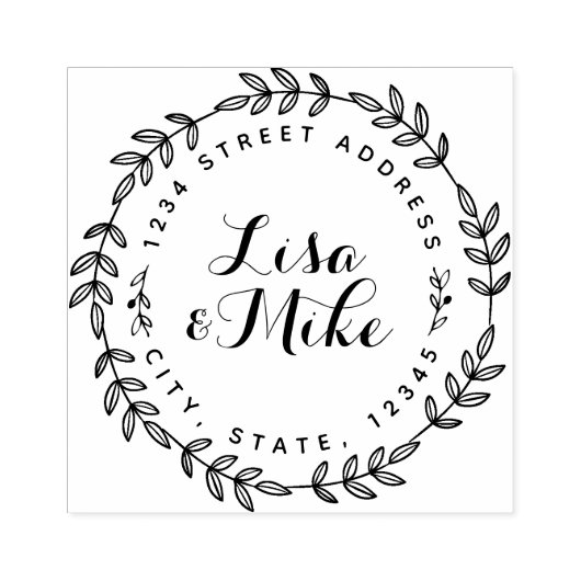 Tampons Encreurs Laurel Wreath Couple Names Mariage Adresse de reto (Impression)