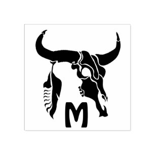 Tampons Encreurs Le crâne taureau de Longhorn avec la plume noire