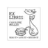 Tampons Encreurs Libris Ex personnalisés, Chat mignon avec livres (Impression)