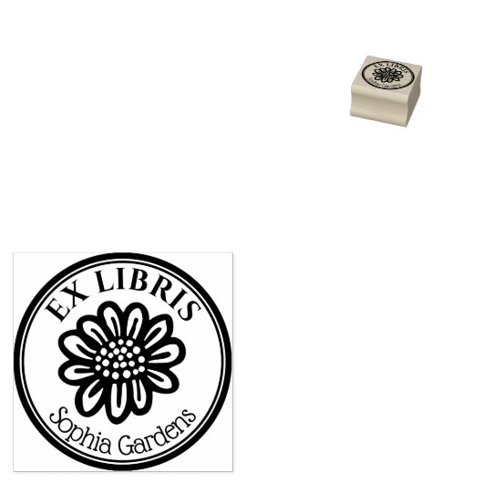 Tampons Encreurs Libris Round Ex - Fleur tirée à la main (Tamponné)