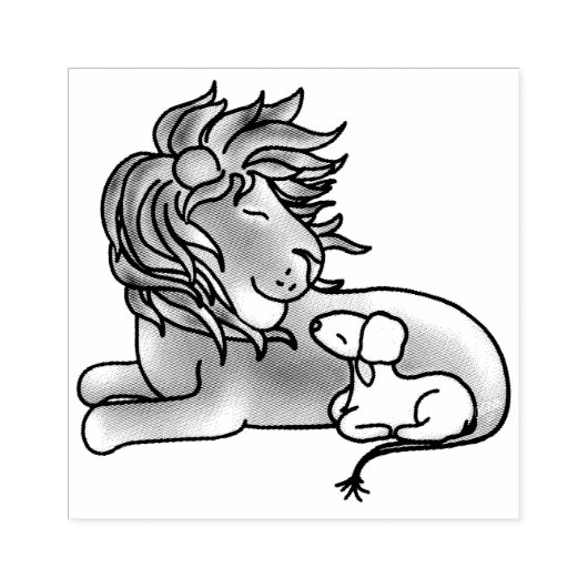 Tampons Encreurs Lion mignon et agneau | Timbre d'art en bois (Impression)