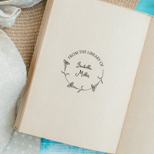Tampons Encreurs Livre de bibliothèque ronde à fleurs de script sim
