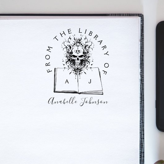 Tampons Encreurs Livre De La Bibliothèque Goth Skull Initiales Scri