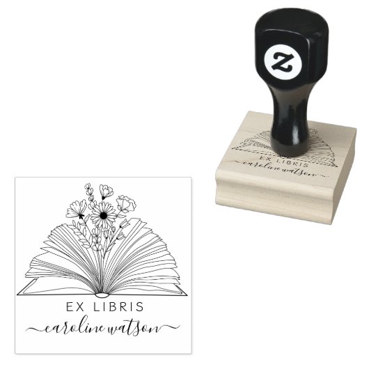 Tampons Encreurs Livre floral Ex libris Timbre en caoutchouc (Tamponné)