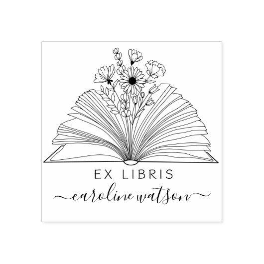 Tampons Encreurs Livre floral Ex libris Timbre en caoutchouc (Impression)