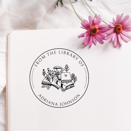 Tampons Encreurs Livres Et Fleurs De Café De La Bibliothèque De
