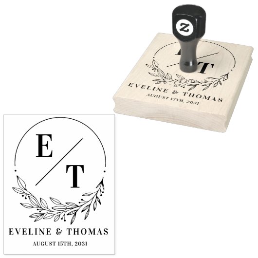 Tampons Encreurs Logo du monogramme du mariage de couronnes florale (Tamponné)