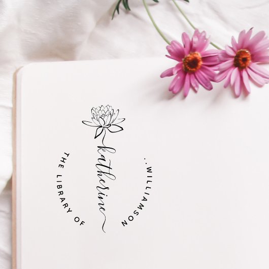 Tampons Encreurs Lotus Flower Elegant Script Custom Name Library Ru