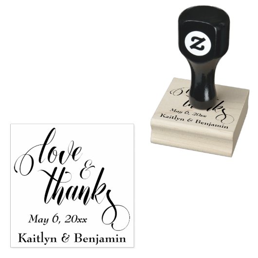 Tampons Encreurs Love & Merci Elaborate Script avec vos détails (Tamponné)