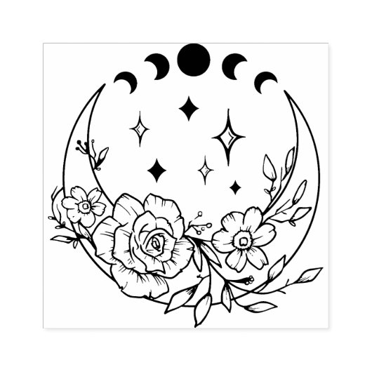 Tampons Encreurs Lune Crescent Fleurie Avec Phases Lune (Impression)
