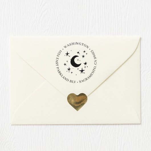 Tampons Encreurs Lune et étoiles | Arrondi Nom de famille Adresse d