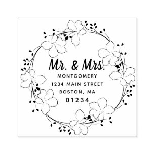 Tampons Encreurs M. & Mme Floral Modern Script Return Adresse :