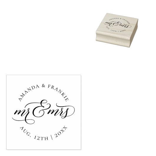 Tampons Encreurs M. & Mme | Nom et date du Mariage de script élégan (Tamponné)