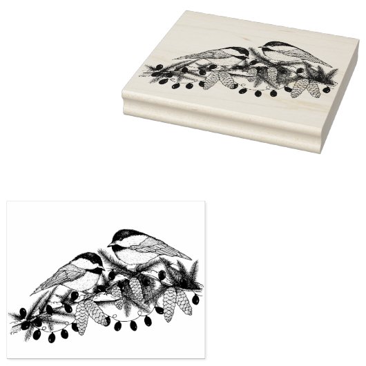 Tampons Encreurs Maine Chickadee Oiseaux Pins Branche Neige Noël (Tamponné)