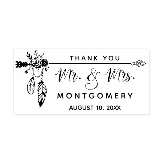 Tampons Encreurs Mariage Boho M. Mme Nom personnalisé Merci (Impression)