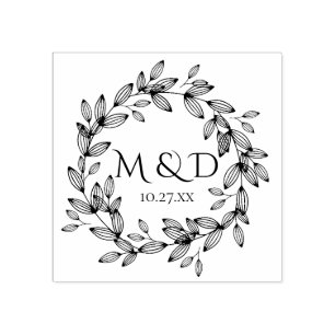 Tampons Encreurs Mariage de monogramme à couronne feuillue