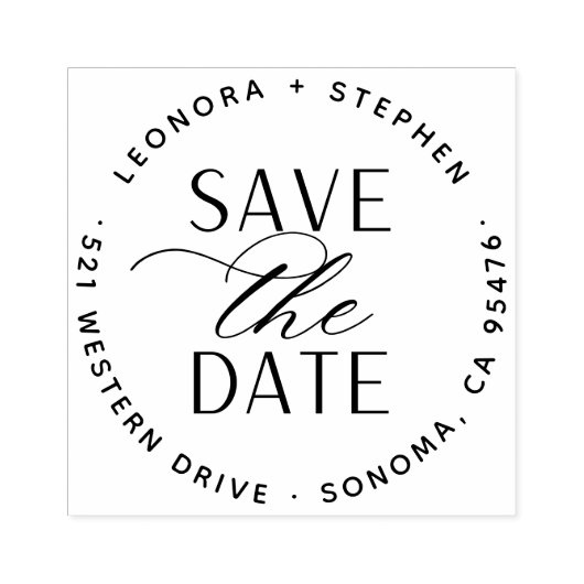 Tampons Encreurs Mariage de script lisse Enregistrer la date Adress (Impression)