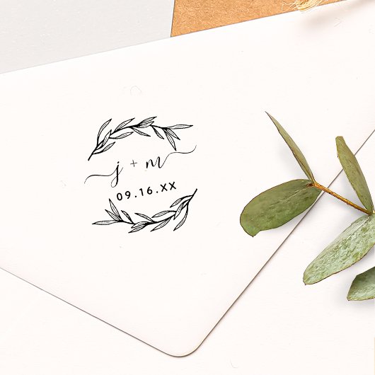 Tampons Encreurs Mariage des initiales de script Feuille Laurel