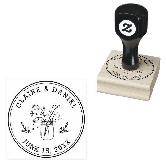 Tampons Encreurs Mariage Enregistrer la date Mason Jar Fleurs (Tamponné)