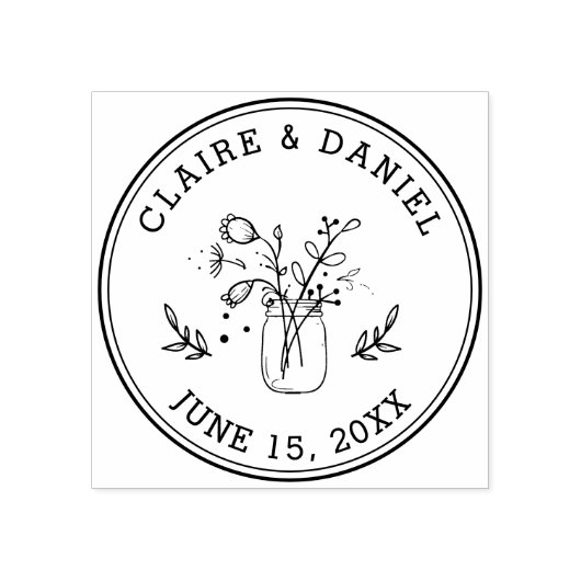 Tampons Encreurs Mariage Enregistrer la date Mason Jar Fleurs (Impression)
