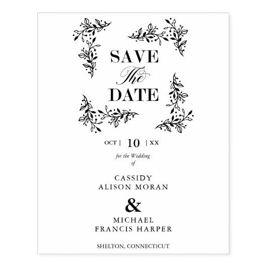 Tampons Encreurs Mariage moderne élégant Enregistrer Date Branches  (Impression)