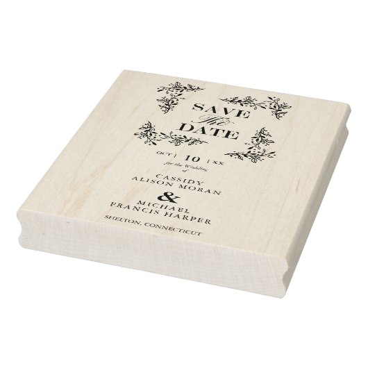 Tampons Encreurs Mariage moderne élégant Enregistrer Date Branches  (Tampon)