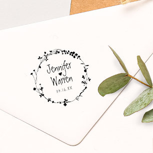 Tampons Encreurs Mariage personnalisé Fleur sauvage à main tirée