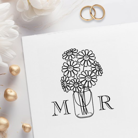 Tampons Encreurs Mason Jar Daisy Fleurs Mariage Monogrammes Initial