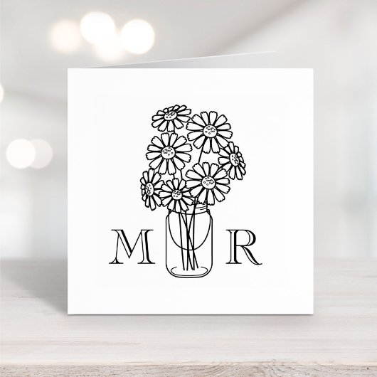 Tampons Encreurs Mason Jar Daisy Fleurs Mariage Monogrammes Initial