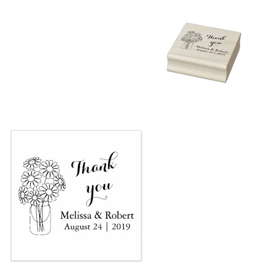 Tampons Encreurs Mason Jar Daisy Fleurs Merci Mariage (Tamponné)