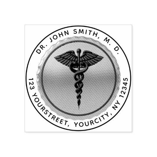 Tampons Encreurs Medical Caduceus Emblem Round Return Address (Impression)
