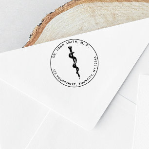 Tampons Encreurs Médicale 3d Symbole Asclépius rond Adresse de reto